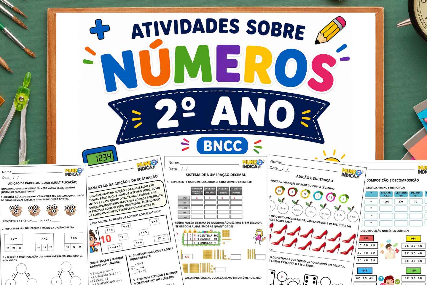 Atividades de Matemática 2º ano sobre Números segundo a BNCC (EF02MA01 a EF02MA08) para Imprimir