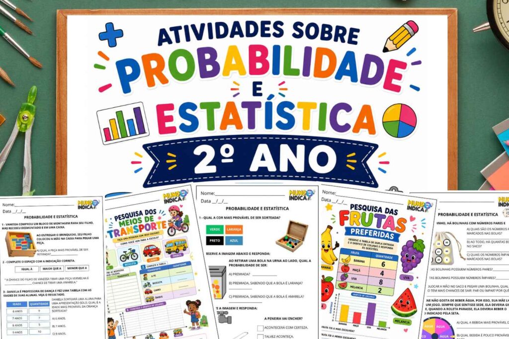 Atividades de Matemática 2º ano sobre Probabilidade e Estatística segundo a BNCC (EF02MA21 a EF02MA23) para Imprimir