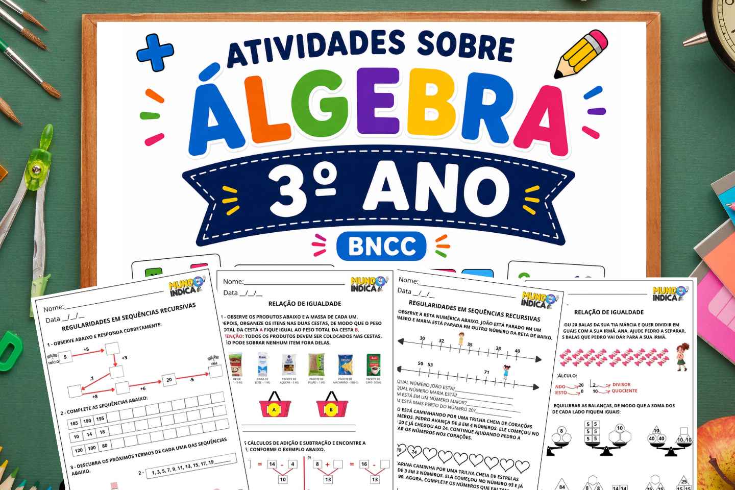 Atividades de Matemática 3º ano sobre Álgebra segundo a BNCC (EF03MA10 a EF03MA11) para Imprimir