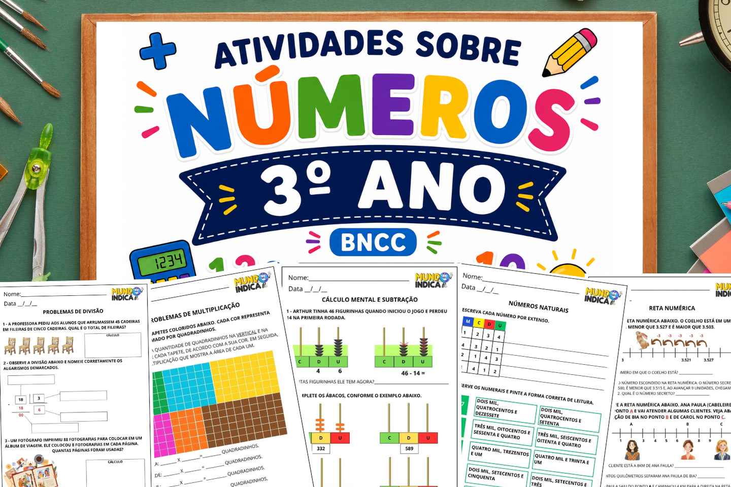 Atividades de Matemática 3º ano sobre Números segundo a BNCC (EF03MA01 a EF03MA09) para Imprimir