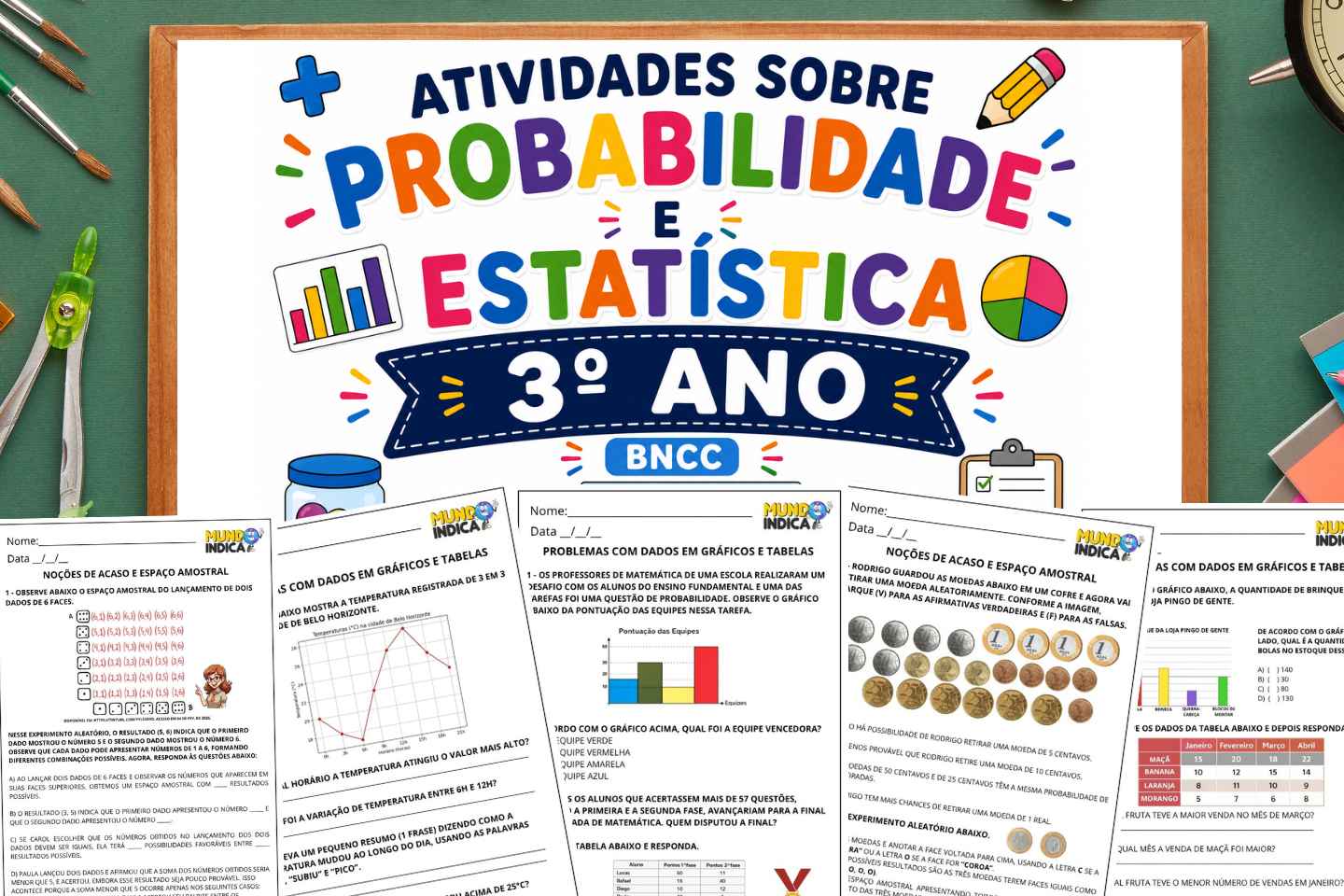 Atividades de Matemática 3º ano sobre Probabilidade e Estatística segundo a BNCC (EF03MA25 a EF03MA28) para Imprimir