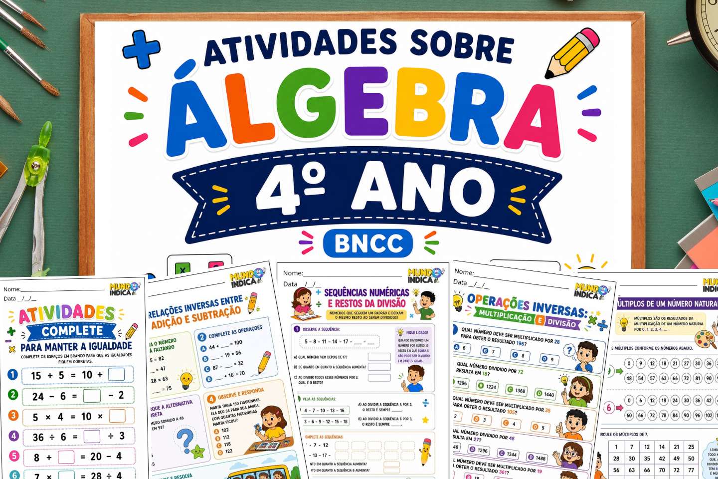 Atividades de Matemática 4º ano sobre Álgebra segundo a BNCC (EF04MA11 a EF04MA15) para Imprimir