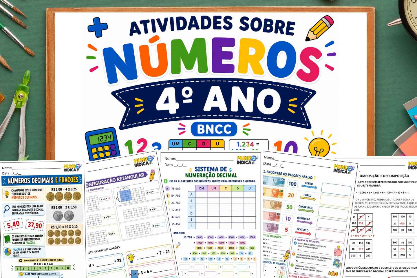 Atividades de Matemática 4º ano sobre Números segundo a BNCC (EF04MA01 a EF04MA10) para Imprimir