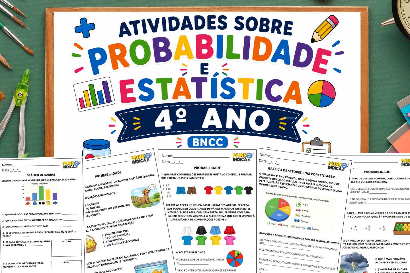 Atividades de Matemática 4º ano sobre Probabilidade e Estatística segundo a BNCC (EF04MA26 a EF04MA28) para Imprimir