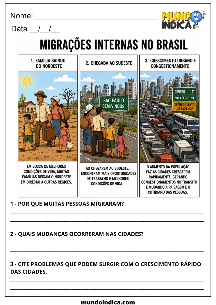 Atividade de Geografia 7º Ano sobre Migrações Internas e Formação Territorial do Brasil (EF07GE02)