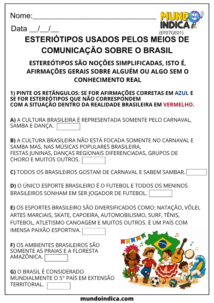 Atividade de Geografia para 7 ano Meios de Comunicação