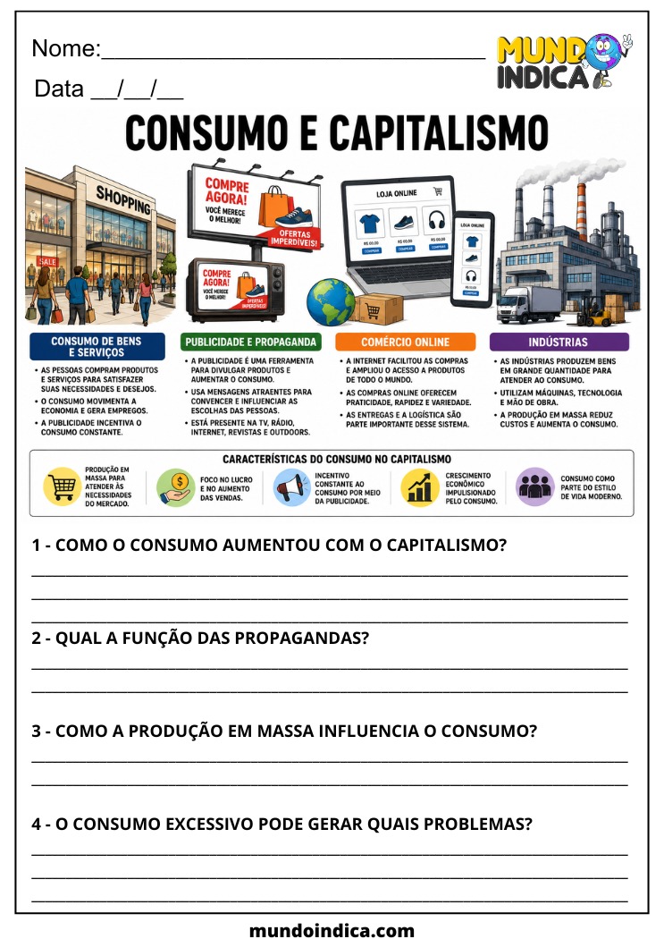 Atividade de Geografia sobre Consumo e Capitalismo para o 7º Ano EF07GE06