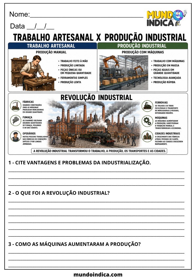 Atividade de Geografia sobre Revolução Industrial e Capitalismo para o 7º Ano EF07GE05
