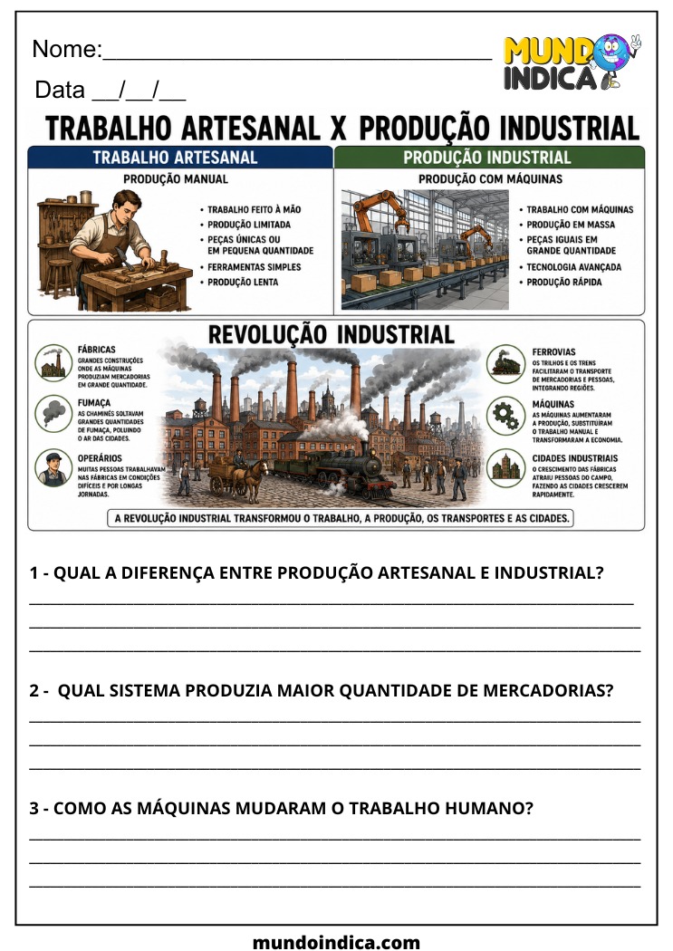 Atividade de Geografia sobre Trabalho Artesanal e Produção Industrial para o 7º Ano EF07GE05