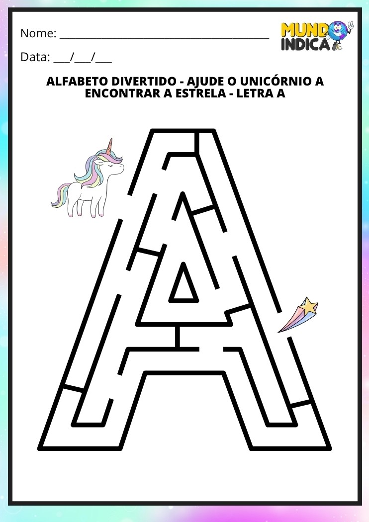 Labirinto em formato da letra A maiúscula para alfabetização
