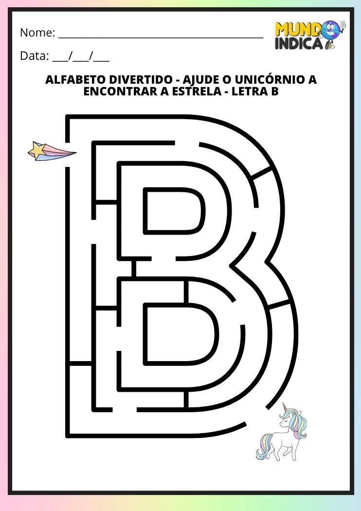 Labirinto em formato da letra B maiúscula para alfabetização