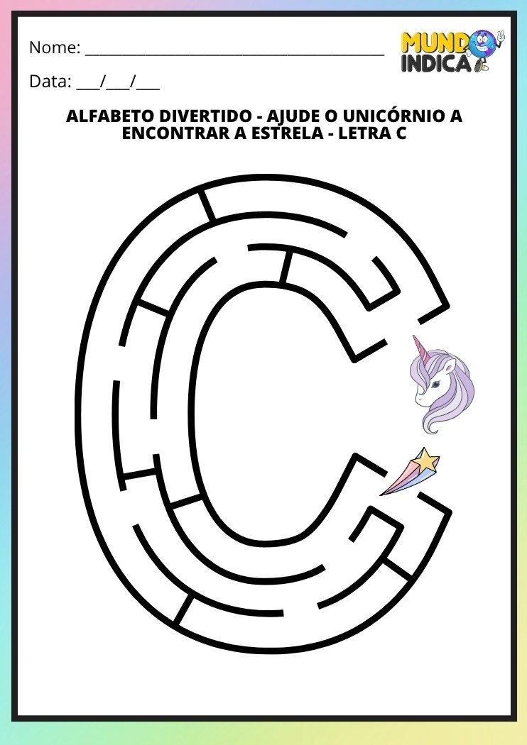 Labirinto em formato da letra C maiúscula para alfabetização
