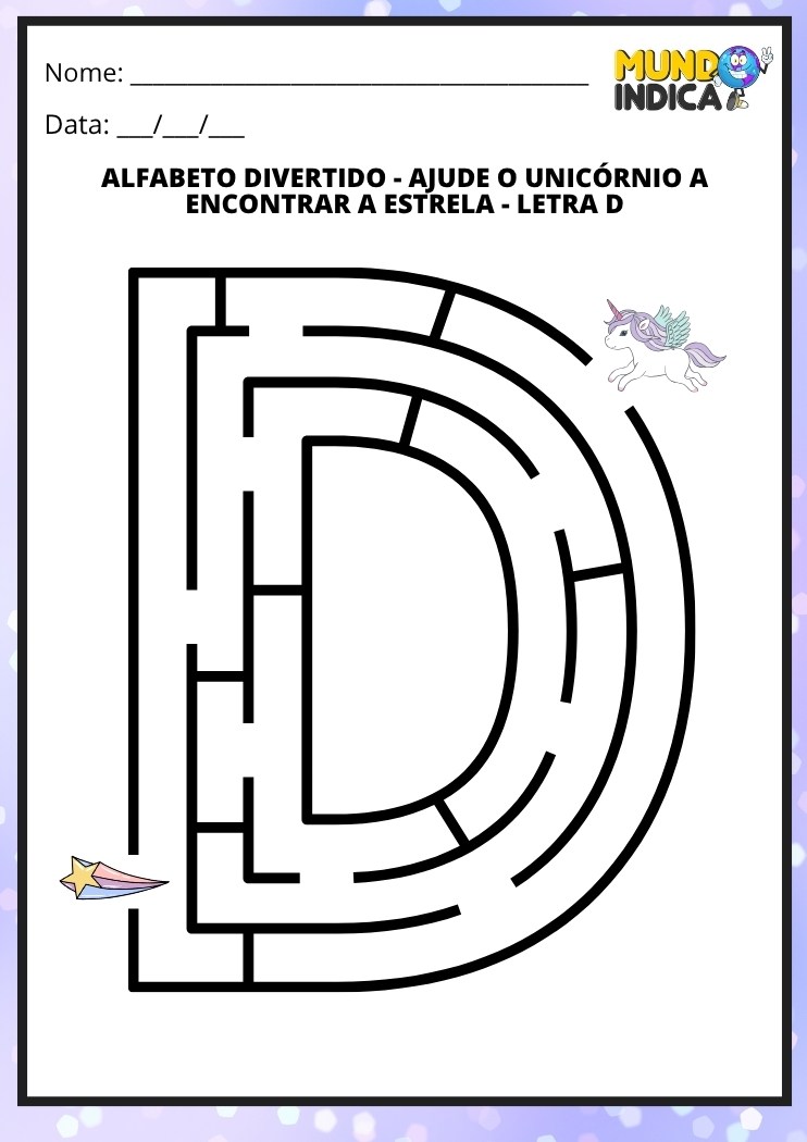 Labirinto em formato da letra D maiúscula para alfabetização