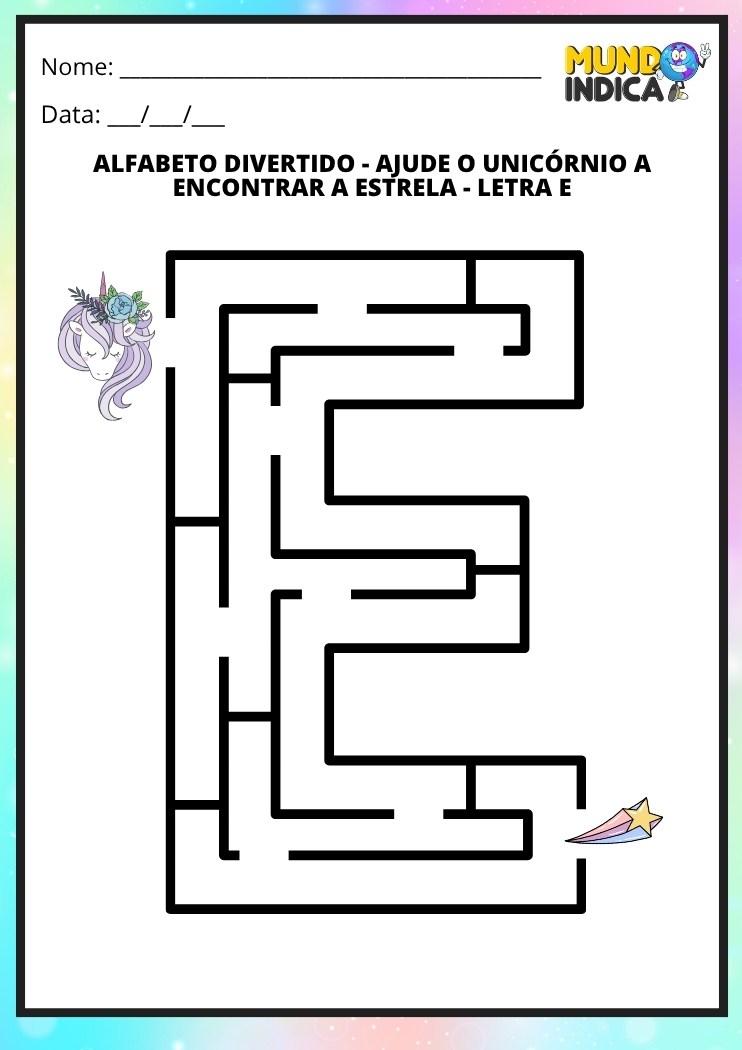 Labirinto em formato da letra E maiúscula para alfabetização