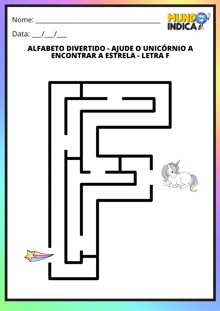 Labirinto em formato da letra F maiúscula para alfabetização