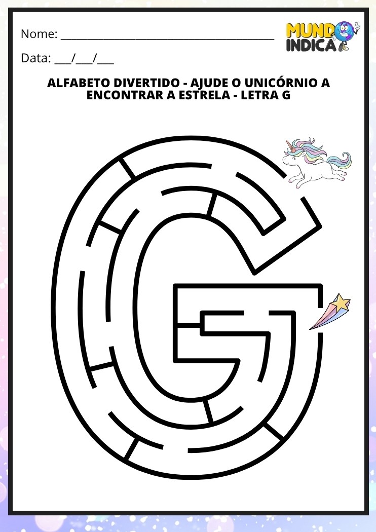 Labirinto em formato da letra G maiúscula para alfabetização