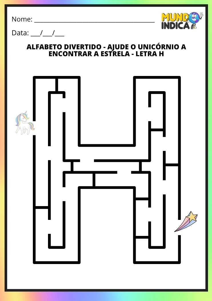 Labirinto em formato da letra H maiúscula para alfabetização
