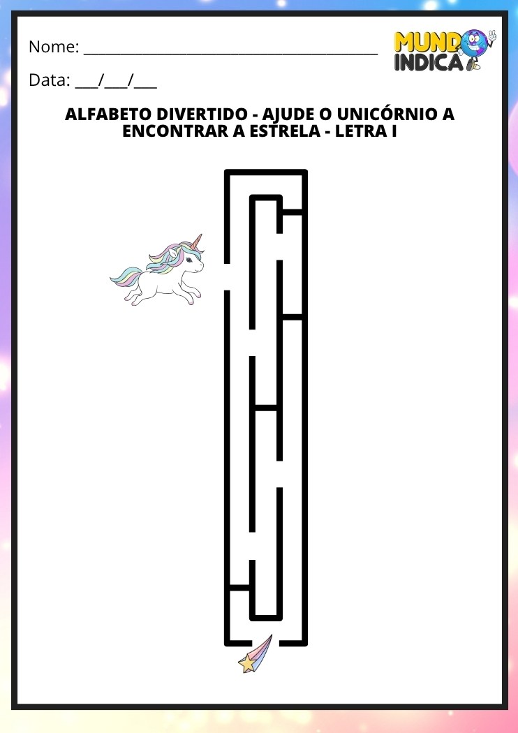 Labirinto em formato da letra I maiúscula para alfabetização