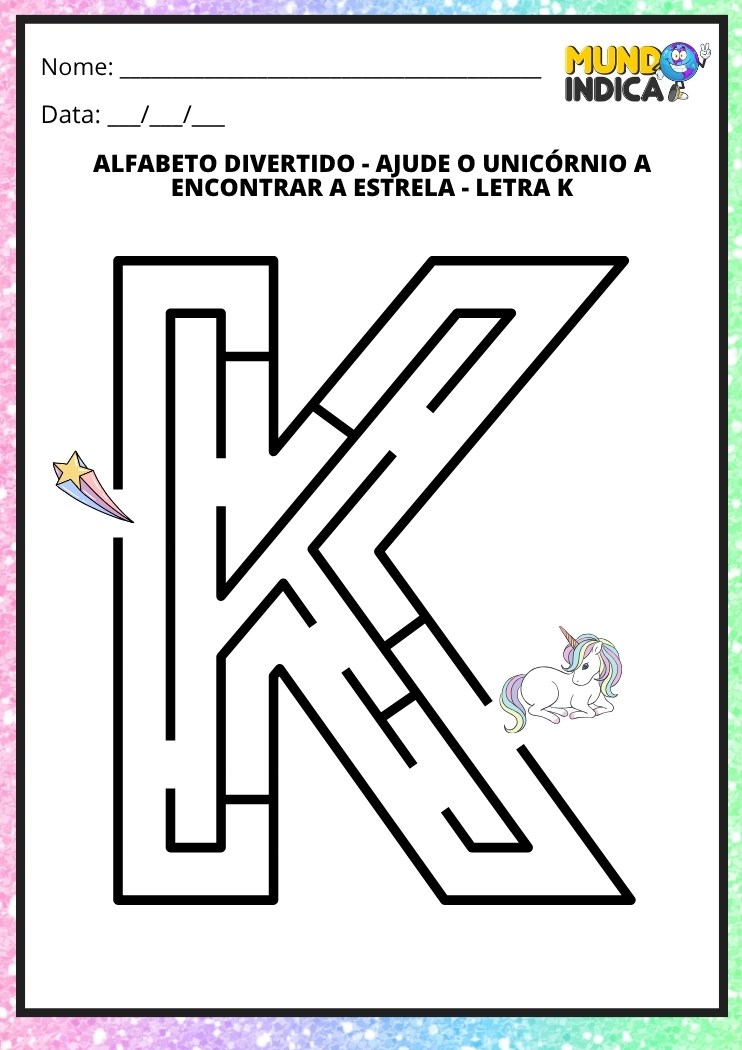 Labirinto em formato da letra K maiúscula para alfabetização