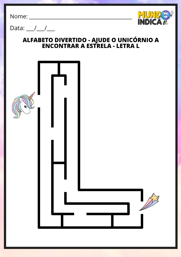 Labirinto em formato da letra L maiúscula para alfabetização