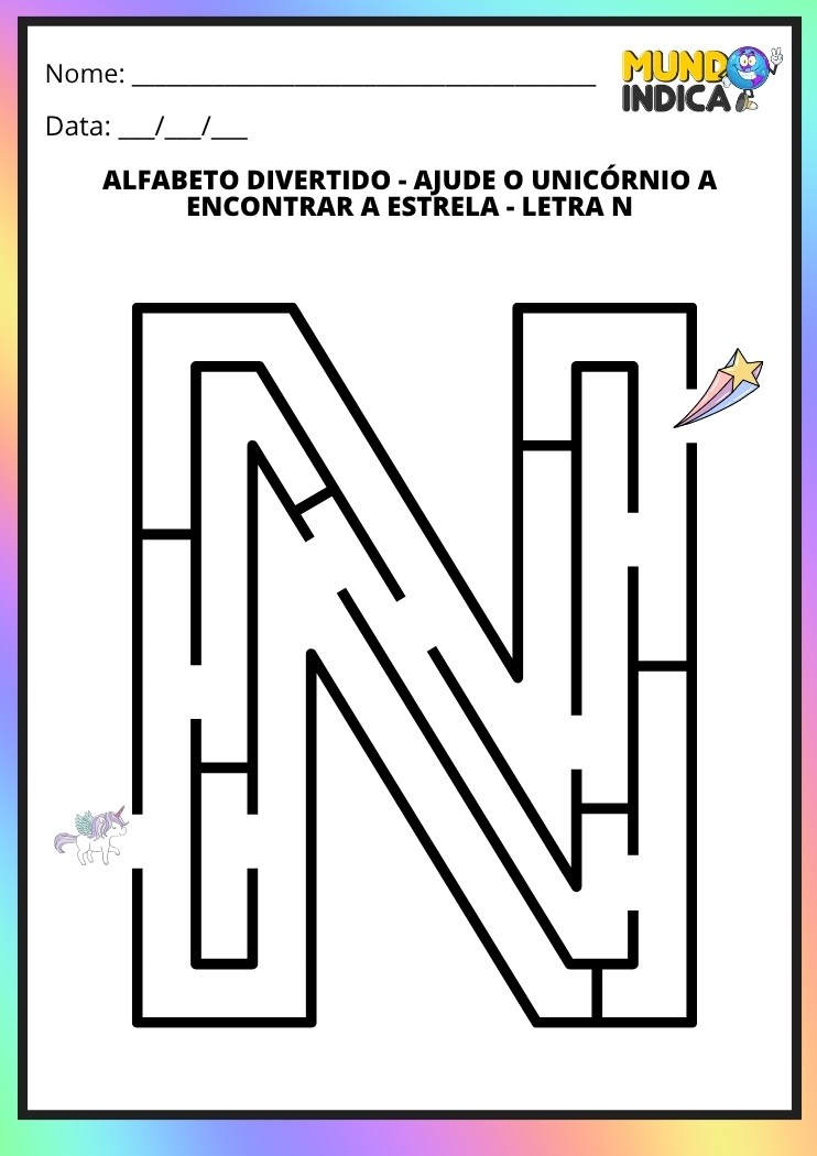 Labirinto em formato da letra N maiúscula para alfabetização
