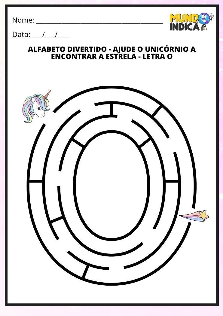 Labirinto em formato da letra O maiúscula para alfabetização