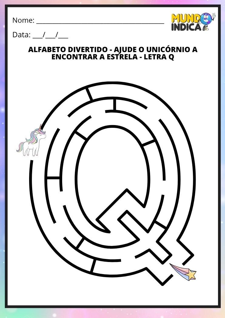 Labirinto em formato da letra Q maiúscula para alfabetização