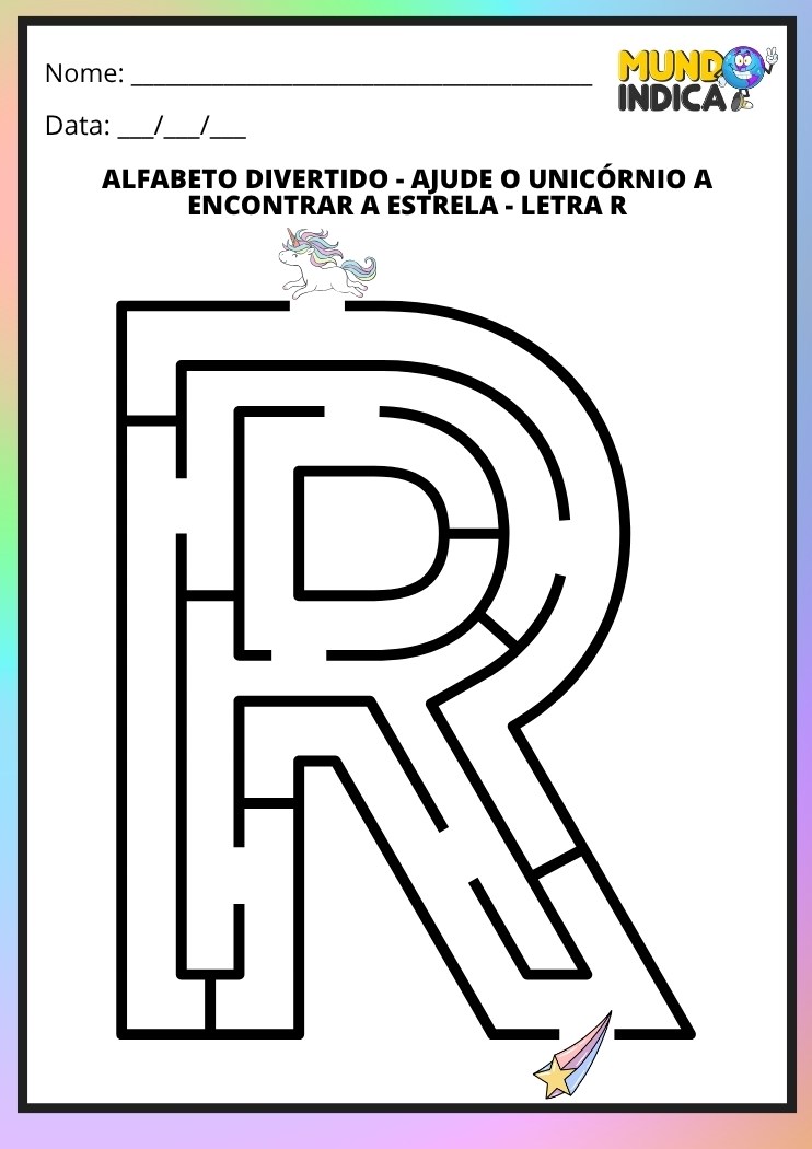 Labirinto em formato da letra R maiúscula para alfabetização