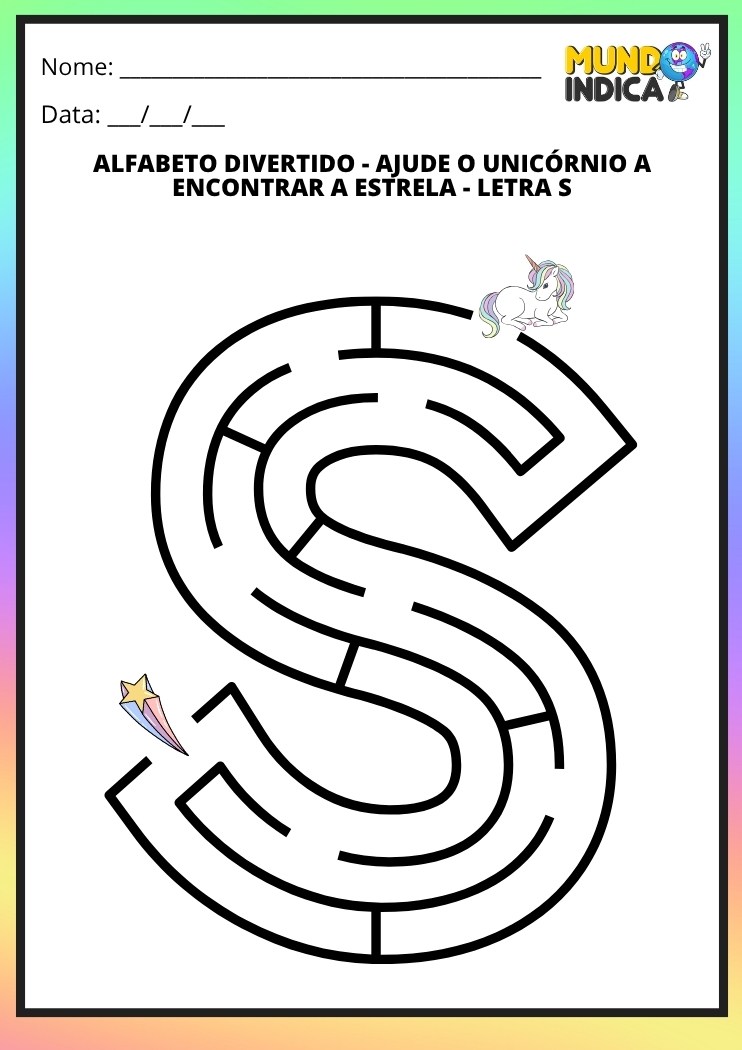 Labirinto em formato da letra S maiúscula para alfabetização