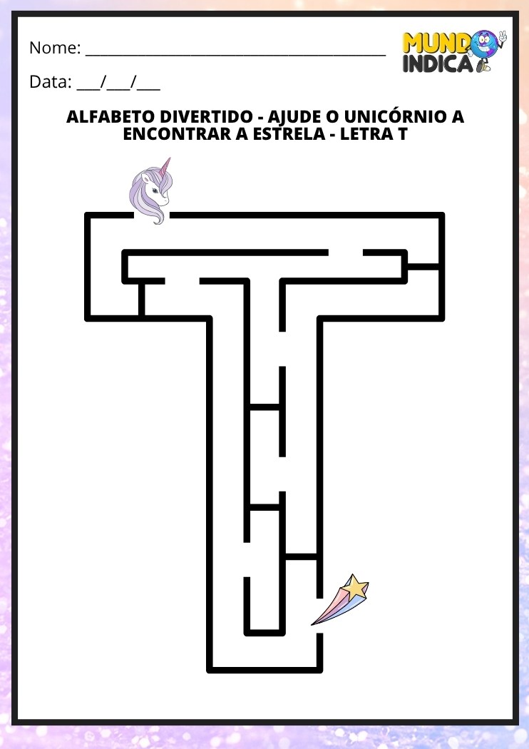 Labirinto em formato da letra T maiúscula para alfabetização