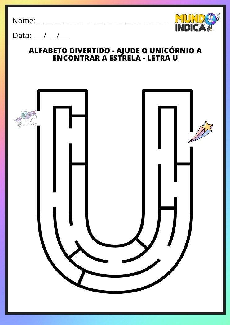 Labirinto em formato da letra U maiúscula para alfabetização