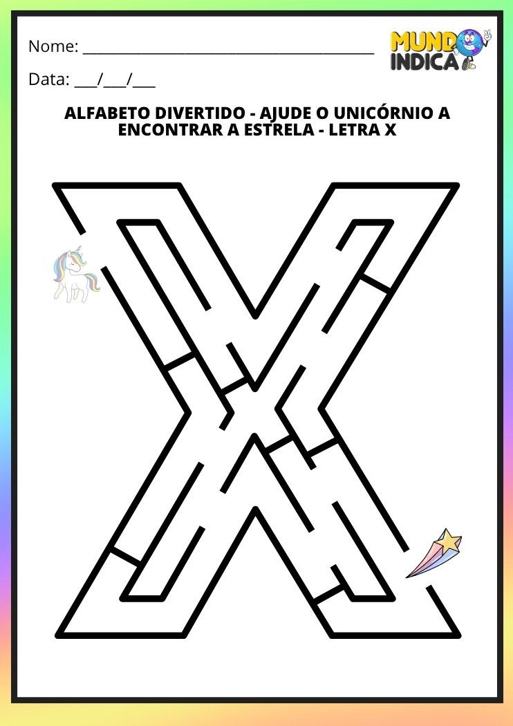 Labirinto em formato da letra X maiúscula para alfabetização