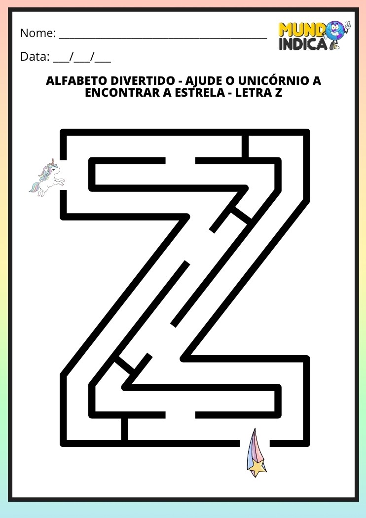 Labirinto em formato da letra Z maiúscula para alfabetização