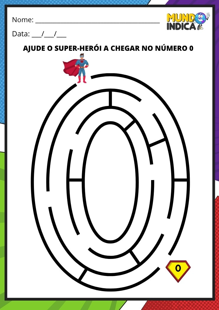 Labirinto em formato do número 0 para imprimir