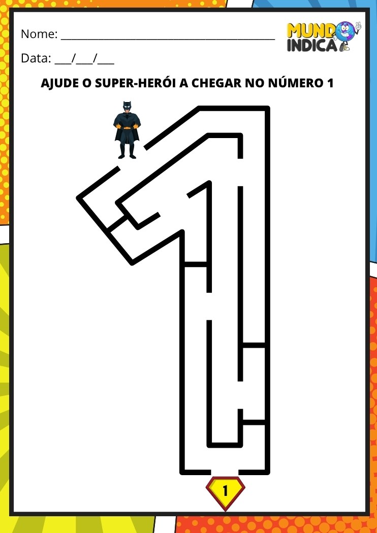 Labirinto em formato do número 1 para imprimir