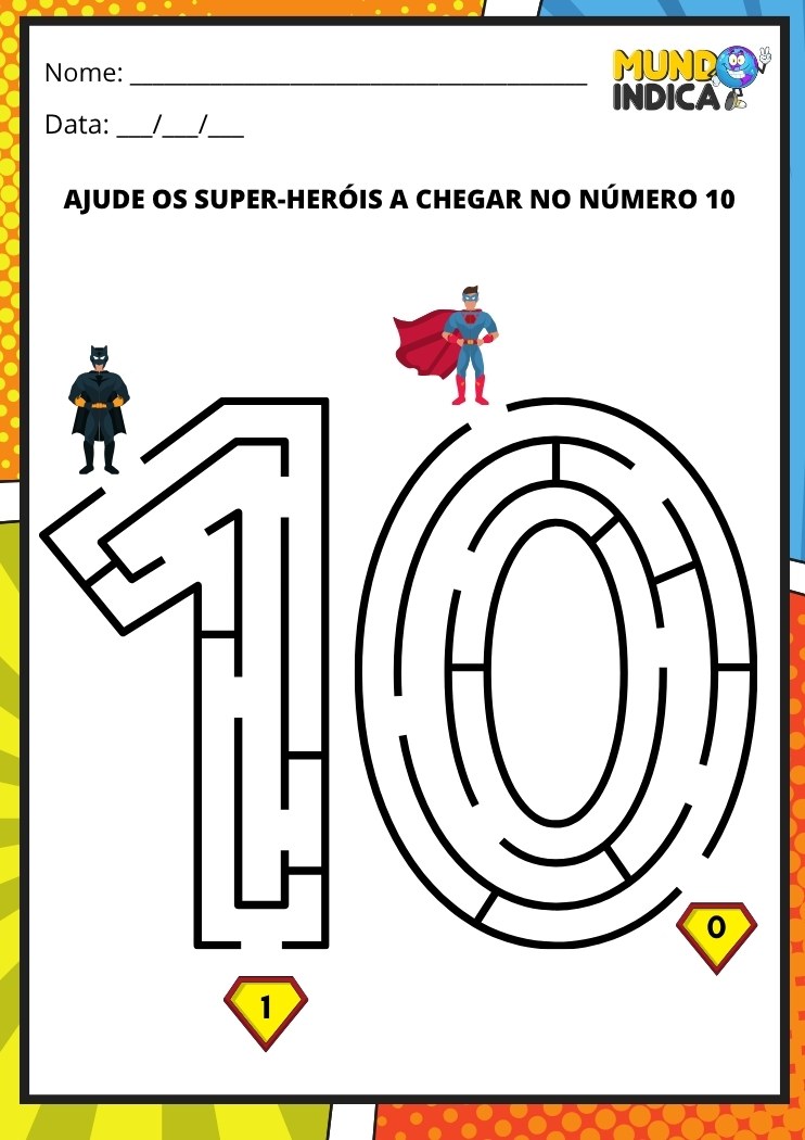 Labirinto em formato do número 10 para imprimir