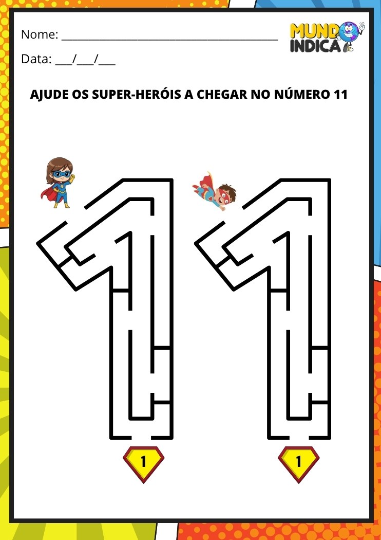 Labirinto em formato do número 11 para imprimir