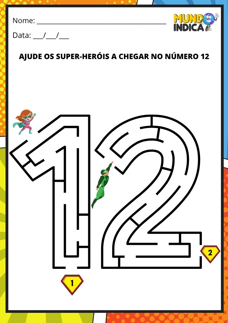 Labirinto em formato do número 12 para imprimir