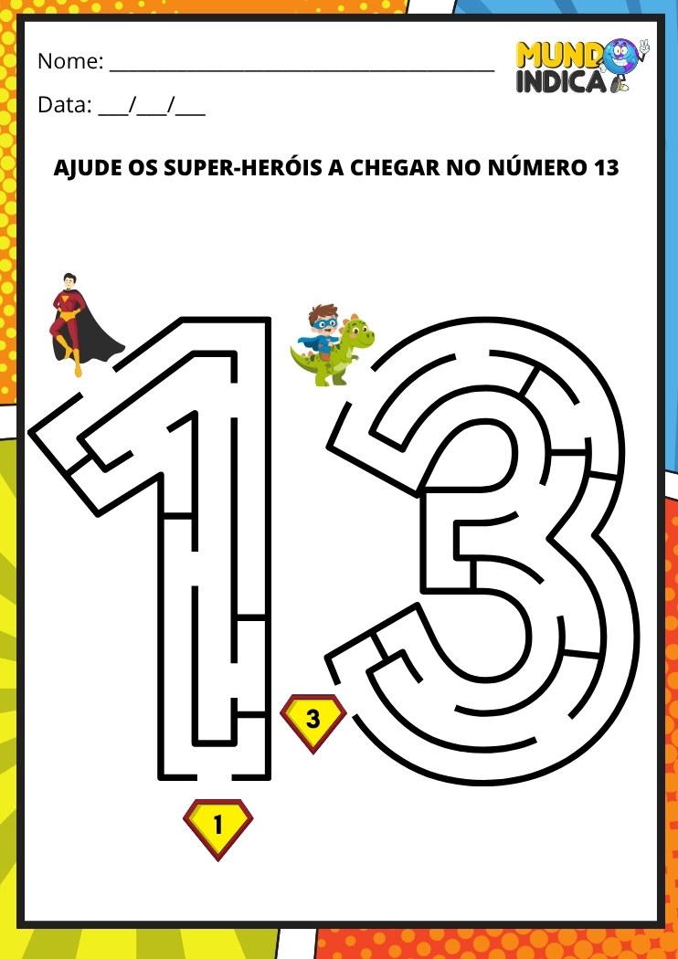 Labirinto em formato do número 13 para imprimir