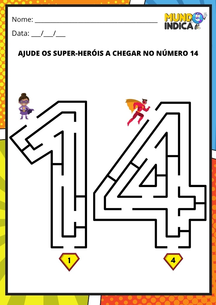 Labirinto em formato do número 14 para imprimir