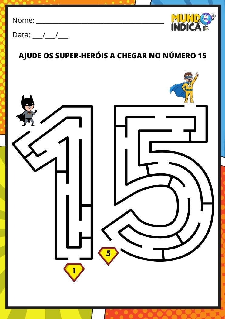 Labirinto em formato do número 15 para imprimir