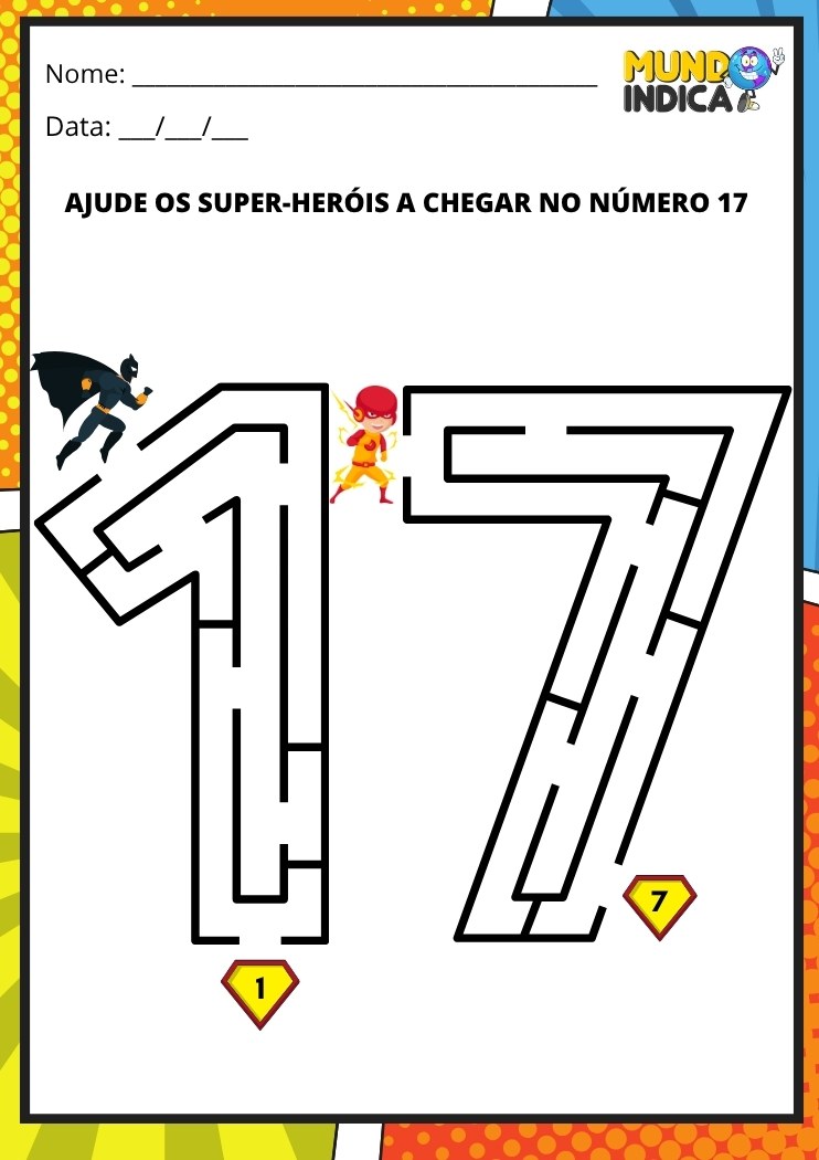 Labirinto em formato do número 17 para imprimir