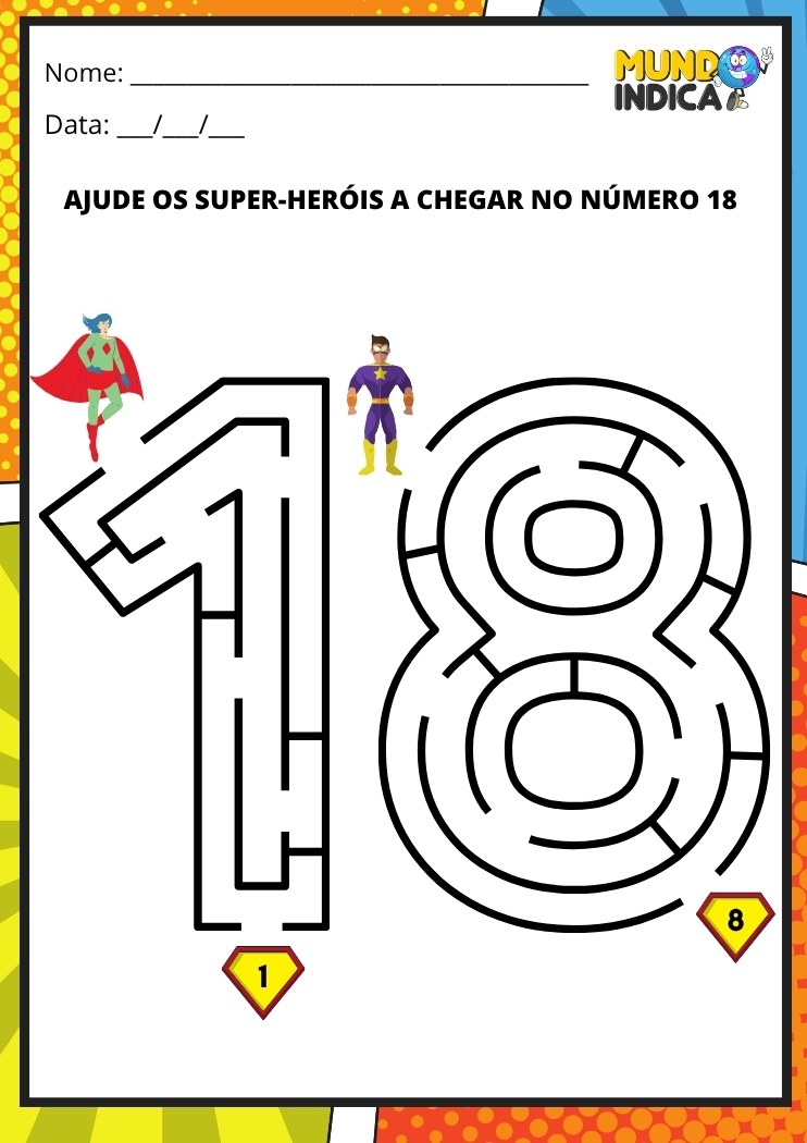 Labirinto em formato do número 18 para imprimir
