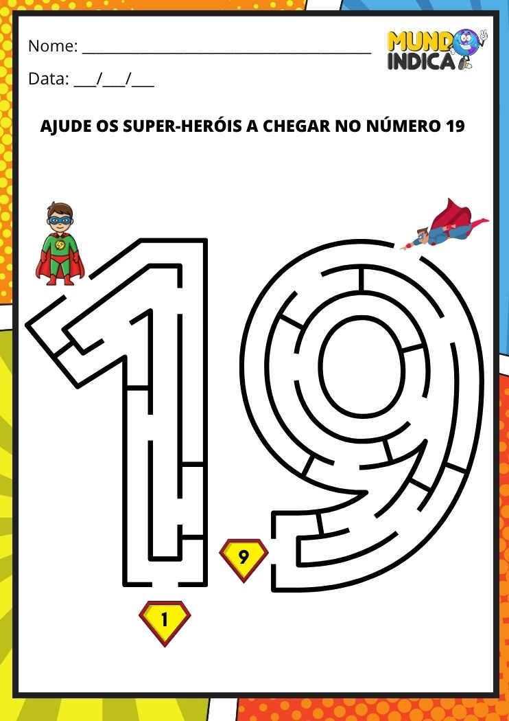 Labirinto em formato do número 19 para imprimir
