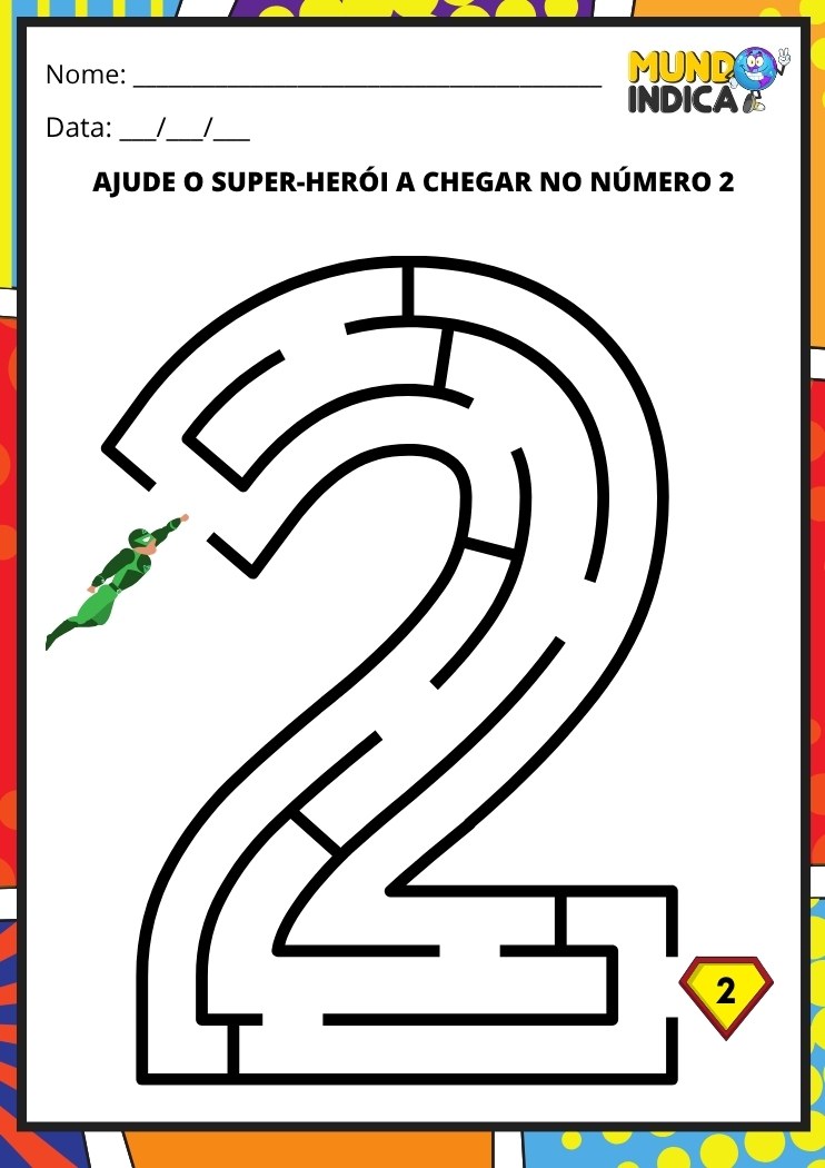 Labirinto em formato do número 2 para imprimir