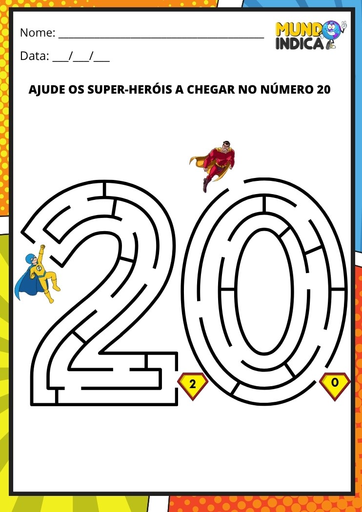 Labirinto em formato do número 20 para imprimir