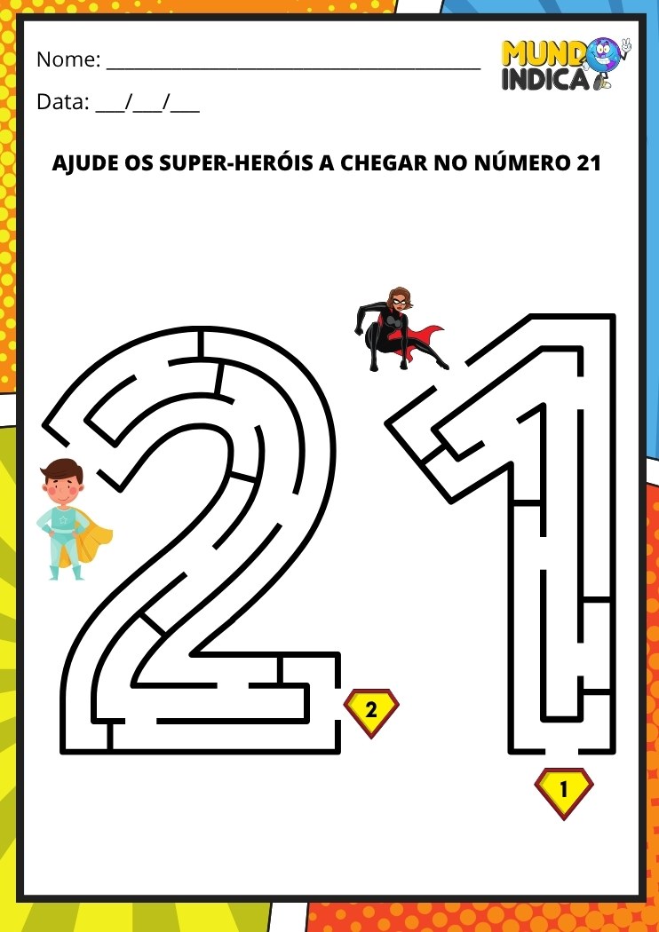 Labirinto em formato do número 21 para imprimir
