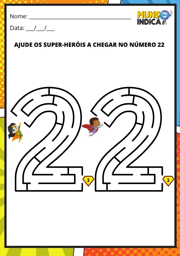 Labirinto em formato do número 22 para imprimir