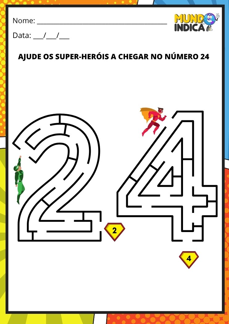 Labirinto em formato do número 24 para imprimir
