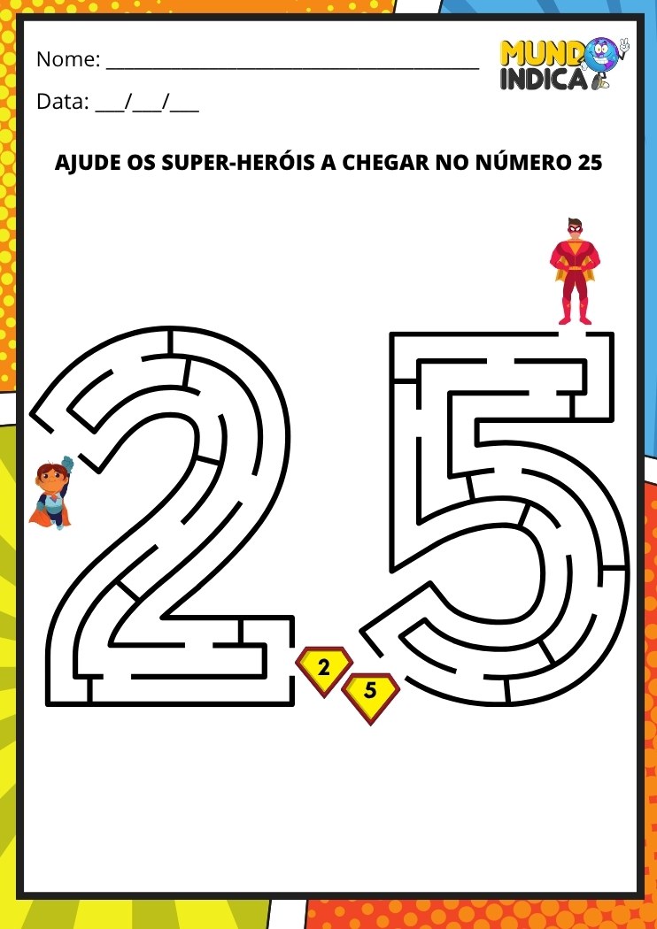 Labirinto em formato do número 25 para imprimir